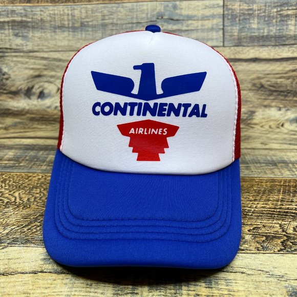 Continental Airlines Mens Trucker Hat Blue Snapback Vintage Logo Baseball Cap - Picture 2 of 8